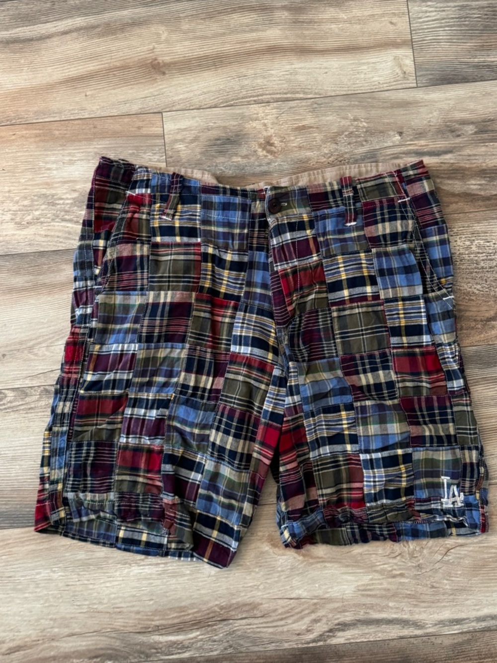 Los Angeles Dodgers Mens Patchwork Madras Plaid Shorts MLB Baseball Size 38